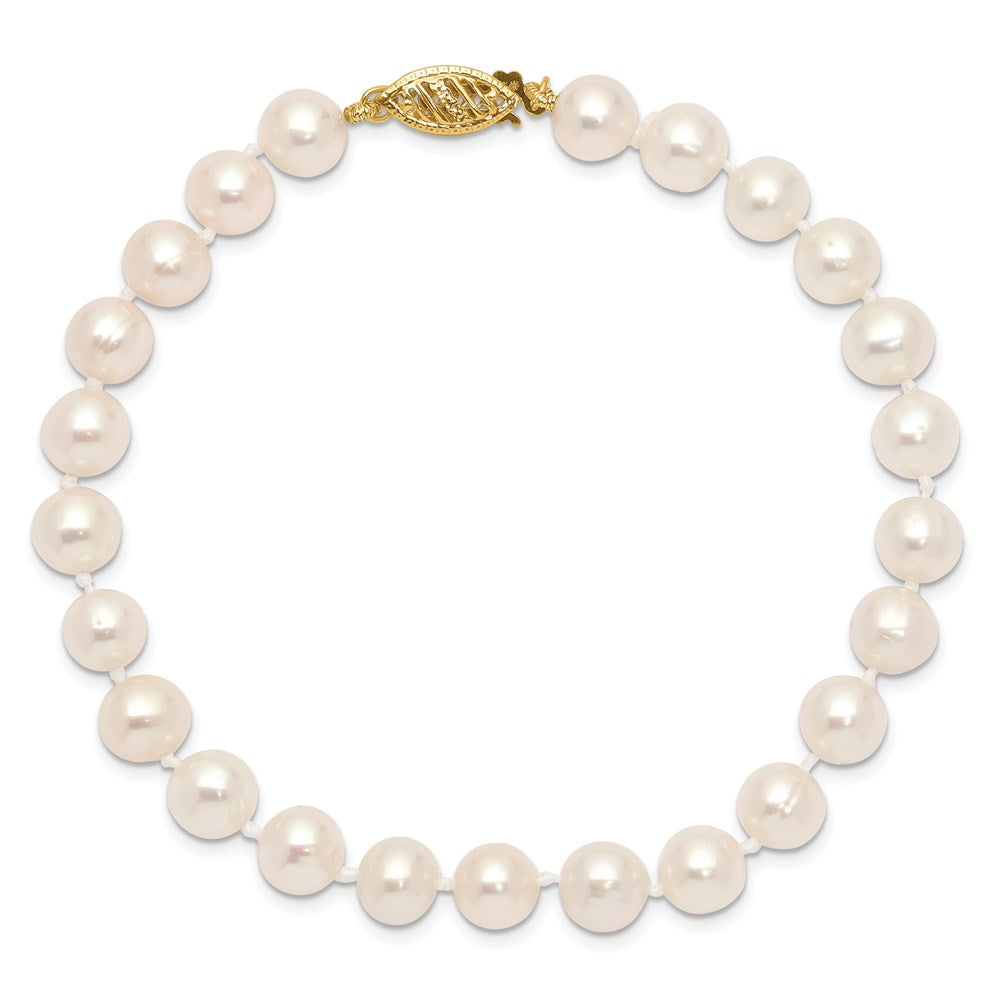 10K Gelbgold 6-7mm Weiß Nahe Rund Süßwasser Zuchtperle Armband