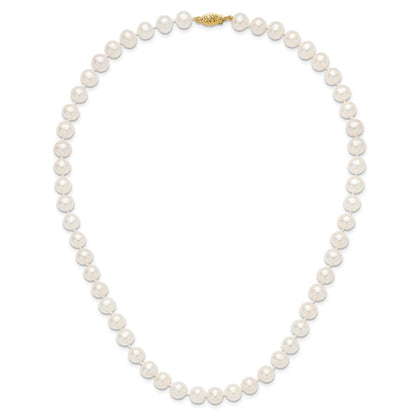 10K Gelbgold 7-8mm Weiß Nahe-round Süßwasser Zuchtperle Halskette