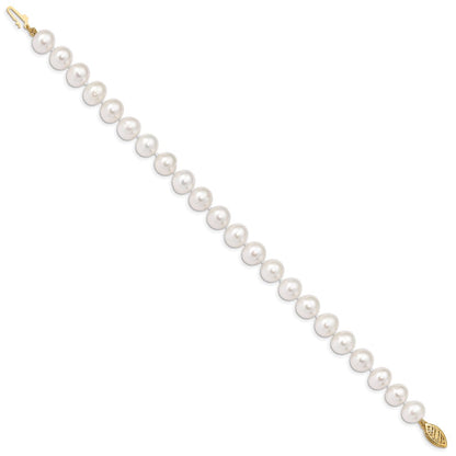 10K Gelbgold 8-9mm Weiß Nahe Rund Süßwasser Zuchtperle Armband