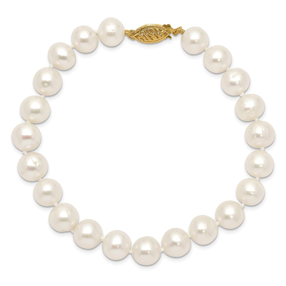 10K Gelbgold 8-9mm Weiß Nahe Rund Süßwasser Zuchtperle Armband