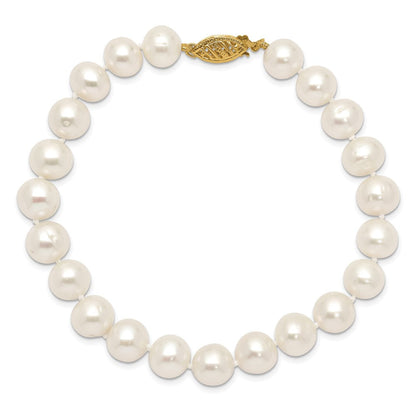 10K Gelbgold 8-9mm Weiß Nahe Rund Süßwasser Zuchtperle Armband