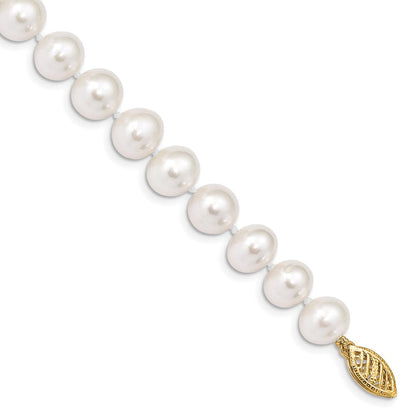 10K Gelbgold 8-9mm Weiß Nahe Rund Süßwasser Zuchtperle Armband