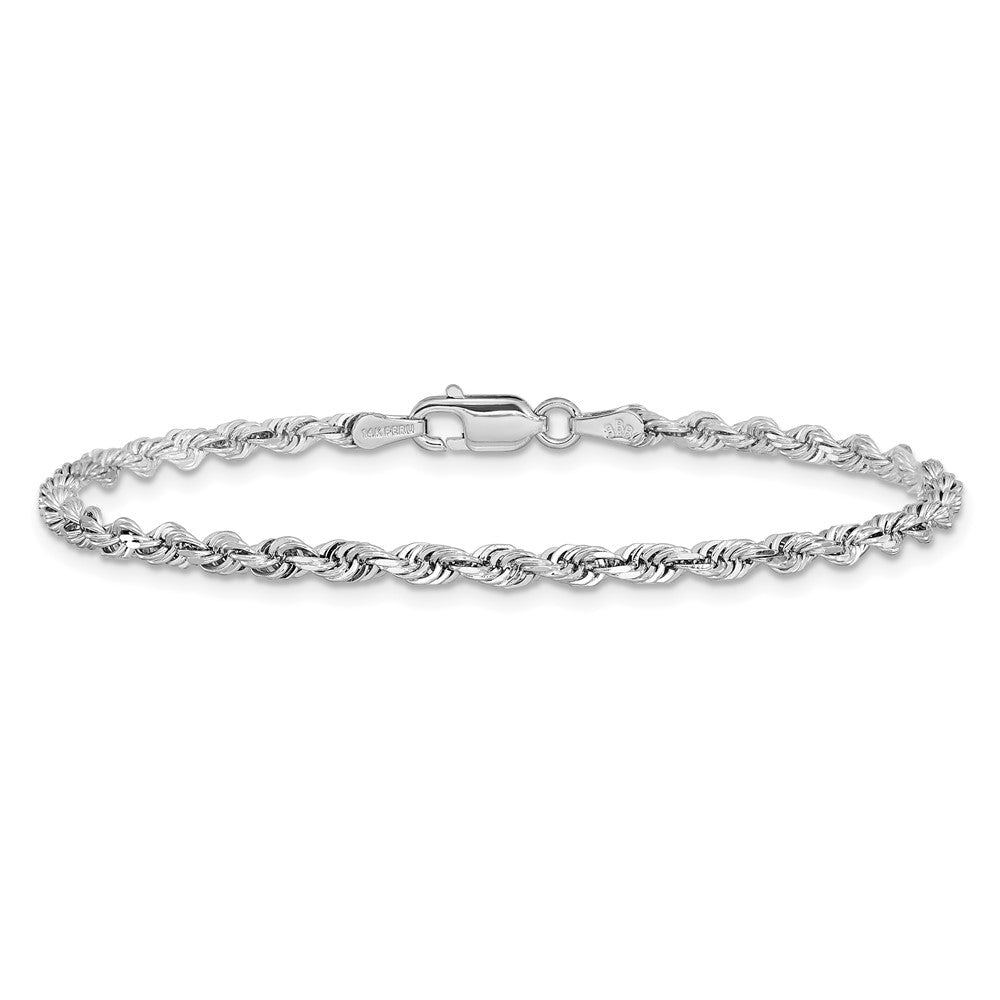 14K Weißgold 3mm Diamantiert Vierfach Kordel Karabinerverschluss Gliederarmband