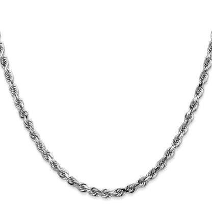 14K Weißgold 4mm Diamantiert Vierfach Kordel Karabinerverschluss Halskette