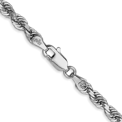 14K Weißgold 4mm Diamantiert Vierfach Kordel Karabinerverschluss Halskette