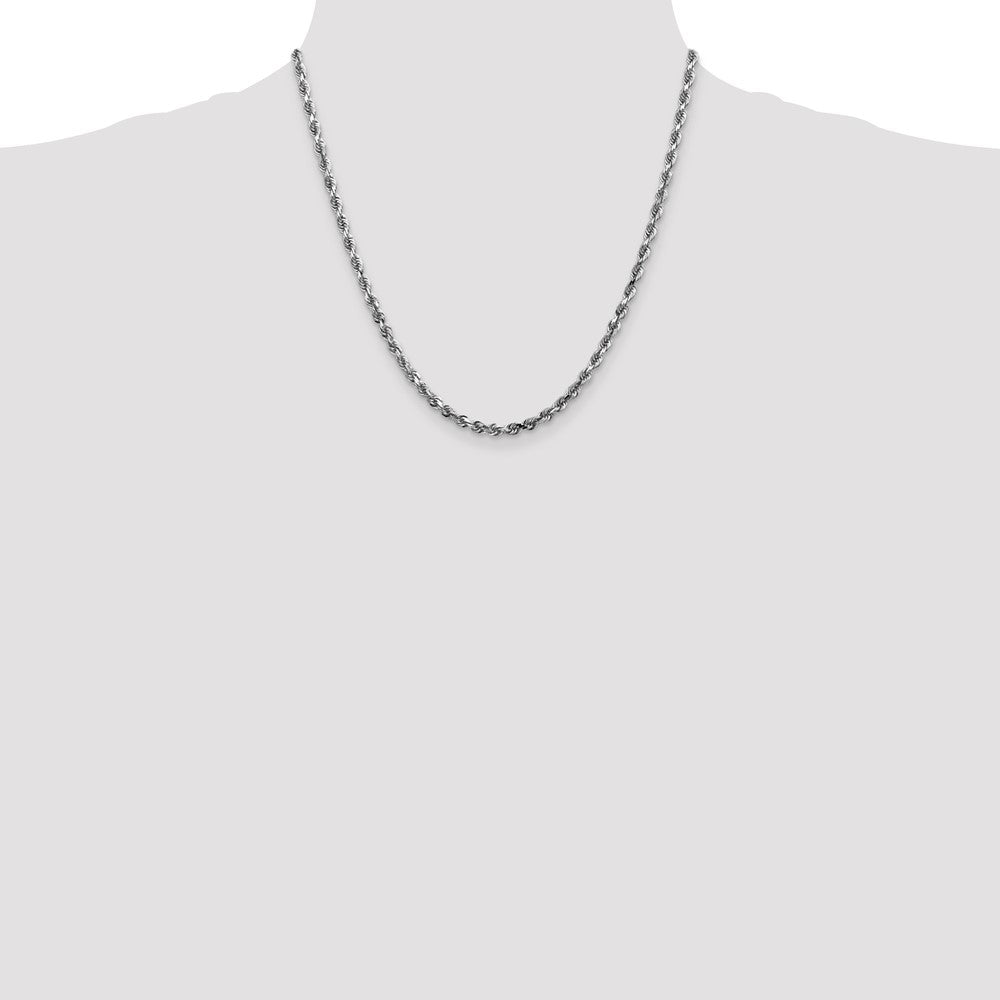 14K Weißgold 4mm Diamantiert Vierfach Kordel Karabinerverschluss Halskette
