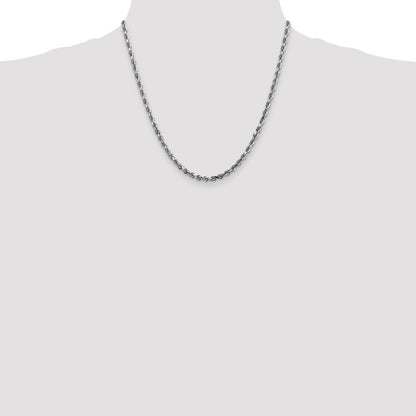 14K Weißgold 4mm Diamantiert Vierfach Kordel Karabinerverschluss Halskette