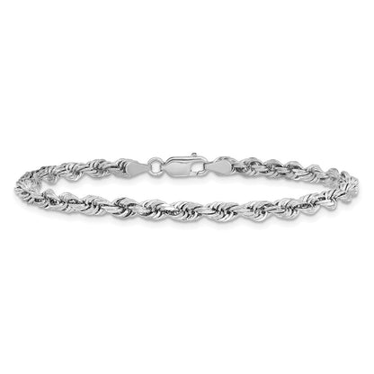 14K Weißgold 4mm Diamantiert Vierfach Kordel Karabinerverschluss Gliederarmband