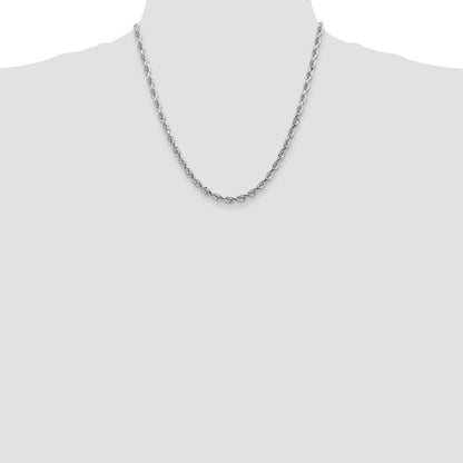 14K Weißgold 4.5mm Diamantiert Vierfach Kordel Karabinerverschluss Halskette