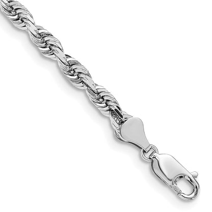 14K Weißgold 5mm Diamantiert Vierfach Kordel Karabinerverschluss Gliederarmband