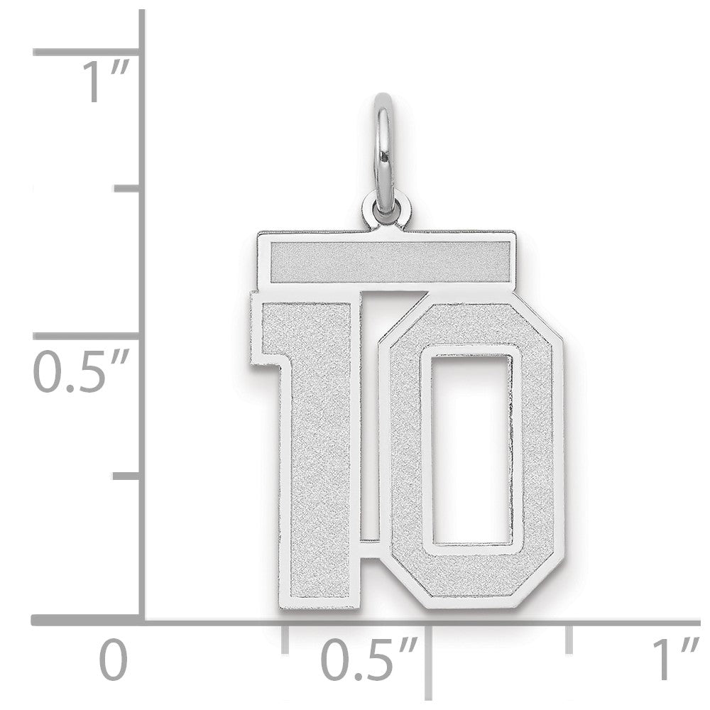 14K Weißgold Charm „Zahl 10“ mit satinierter Oberfläche, mittelgroß