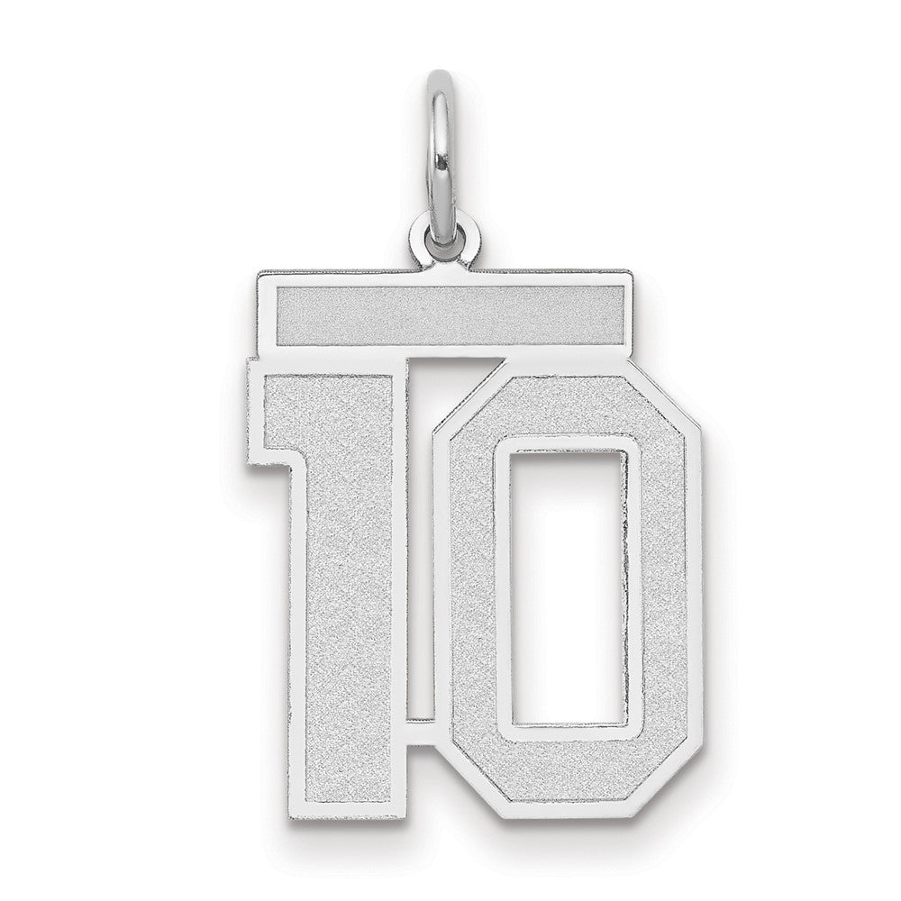14K Weißgold Charm „Zahl 10“ mit satinierter Oberfläche, mittelgroß