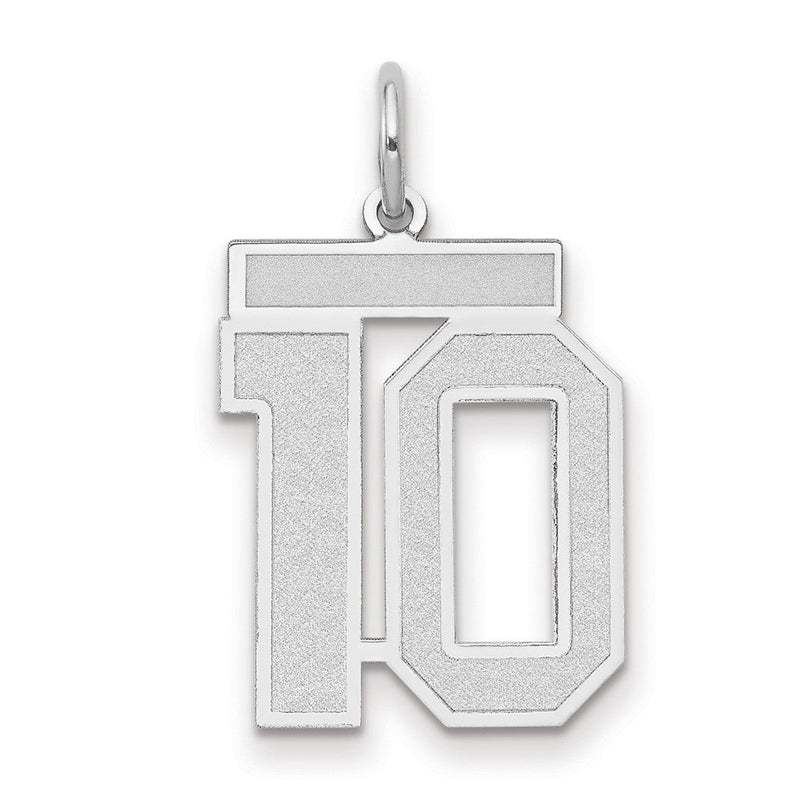 14K Weißgold Charm „Zahl 10“ mit satinierter Oberfläche, mittelgroß