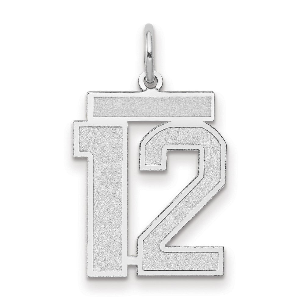 14K Weißgold Charm „Zahl 12“ mittelgroß, satiniert