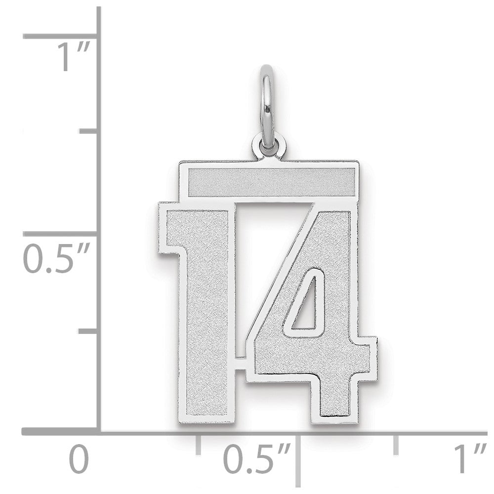 14K Weißgold Charm „Zahl 14“, mittelgroß, satiniert
