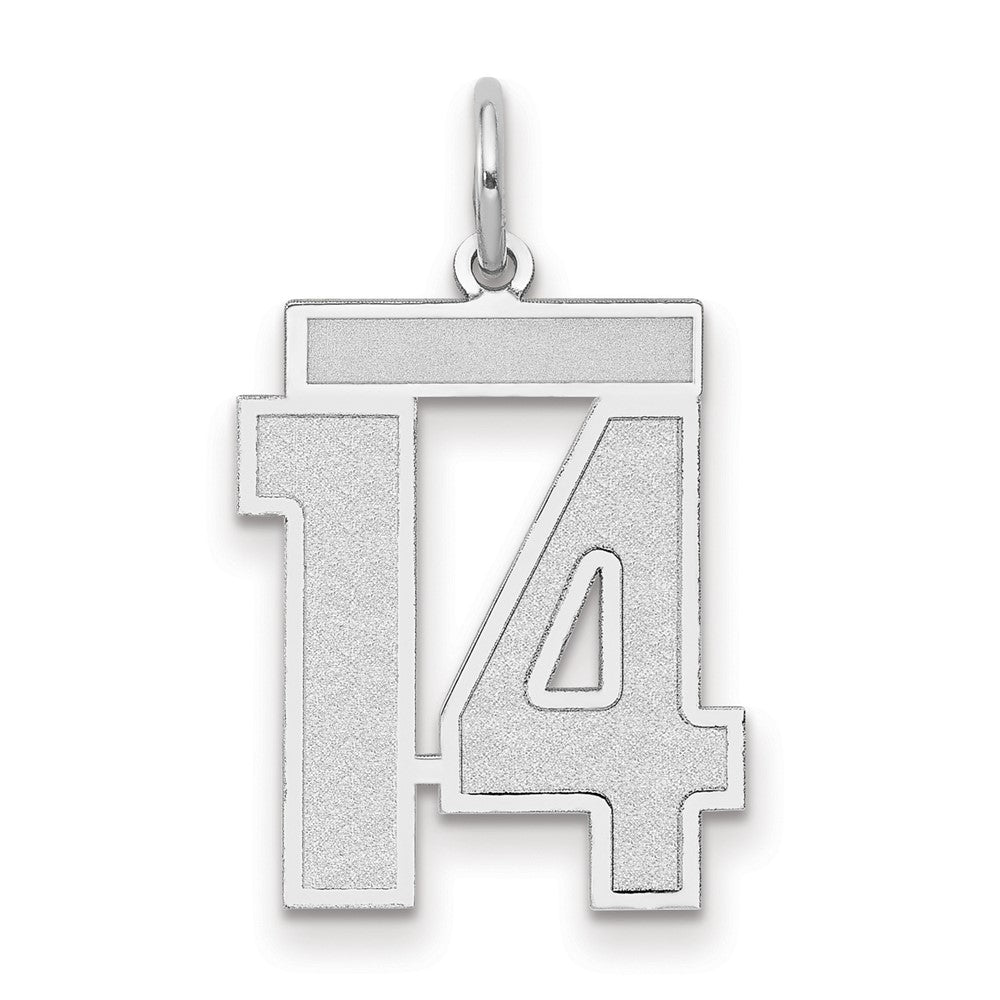 14K Weißgold Charm „Zahl 14“, mittelgroß, satiniert