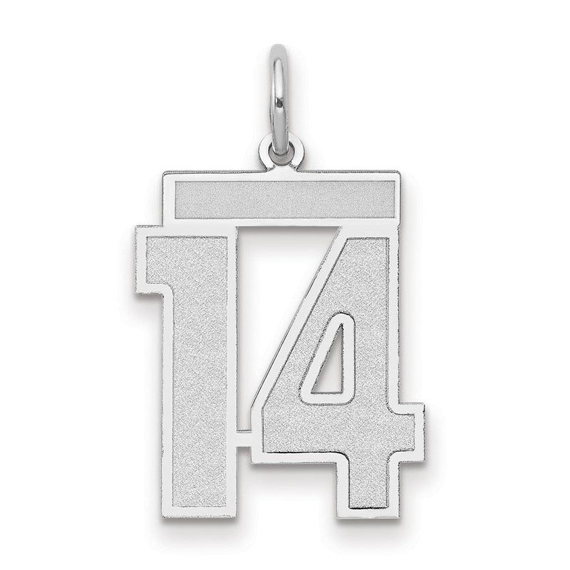 14K Weißgold Charm „Zahl 14“, mittelgroß, satiniert