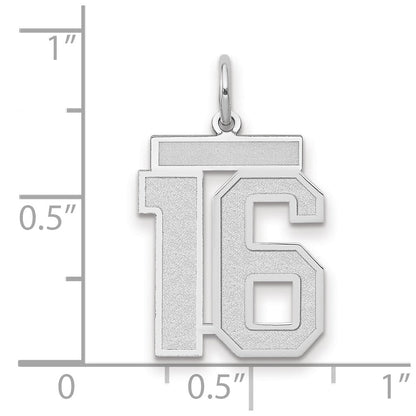 14K Weißgold Charm „Zahl 16" mit mittlerer Satinierung