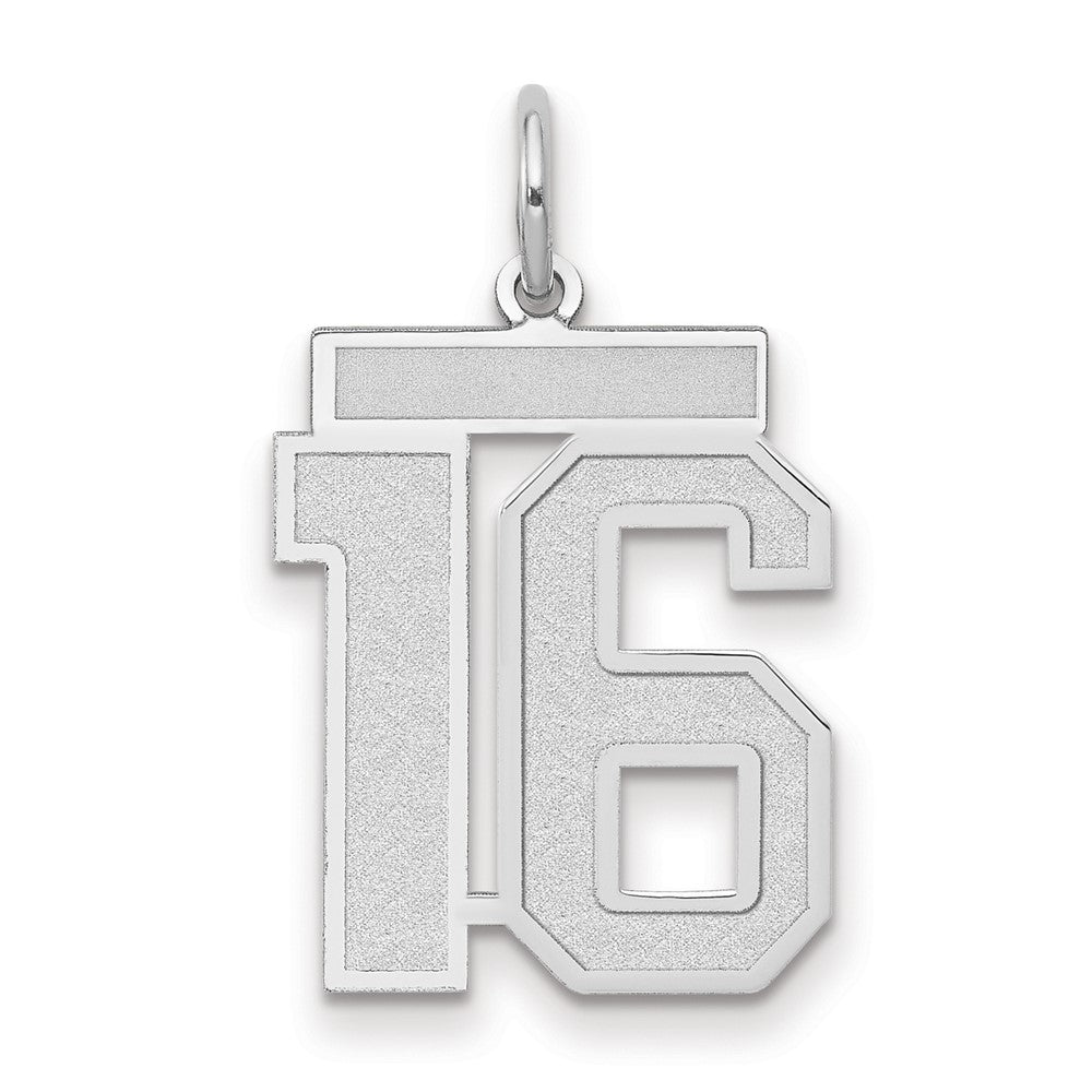 14K Weißgold Charm „Zahl 16" mit mittlerer Satinierung