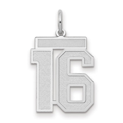 14K Weißgold Charm „Zahl 16" mit mittlerer Satinierung