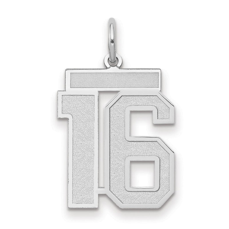 14K Weißgold Charm „Zahl 16" mit mittlerer Satinierung