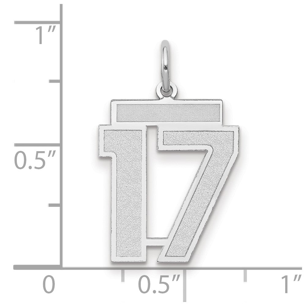 14K Weißgold Medium Satin Zahl 17 Charm