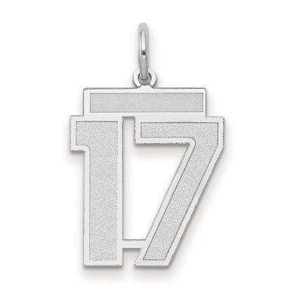 14K Weißgold Medium Satin Zahl 17 Charm