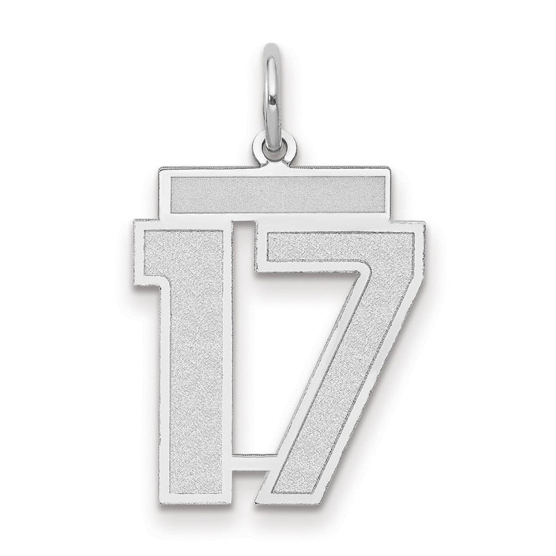 14K Weißgold Medium Satin Zahl 17 Charm
