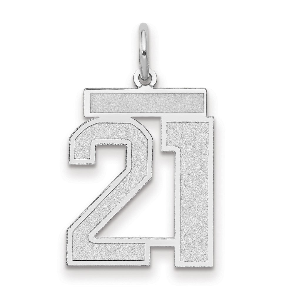 14K Weißgold Charm „Zahl 21“ mit mattierter Oberfläche, mittelgroß