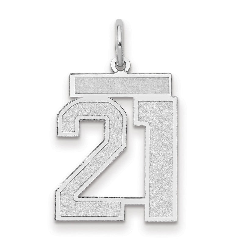 14K Weißgold Charm „Zahl 21“ mit mattierter Oberfläche, mittelgroß