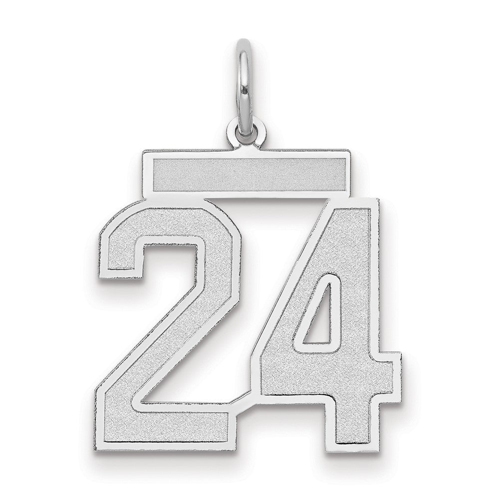 14K Weißgold Charm „Zahl 24“, mittelgroß, satiniert