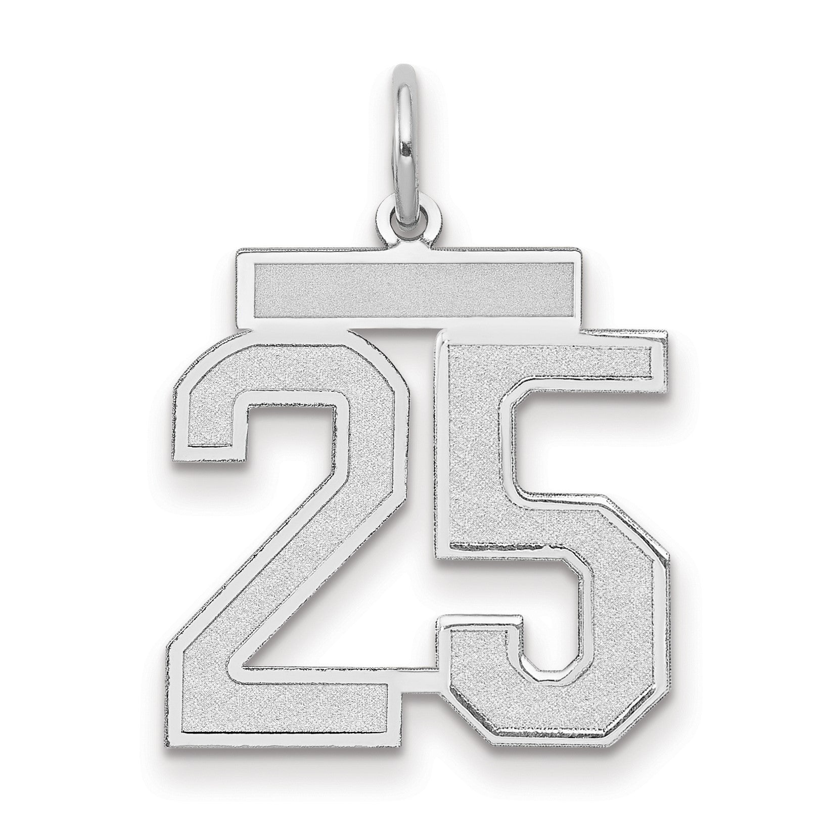 14K Weißgold mediumgroßer satinierter Zahlenanhänger „25