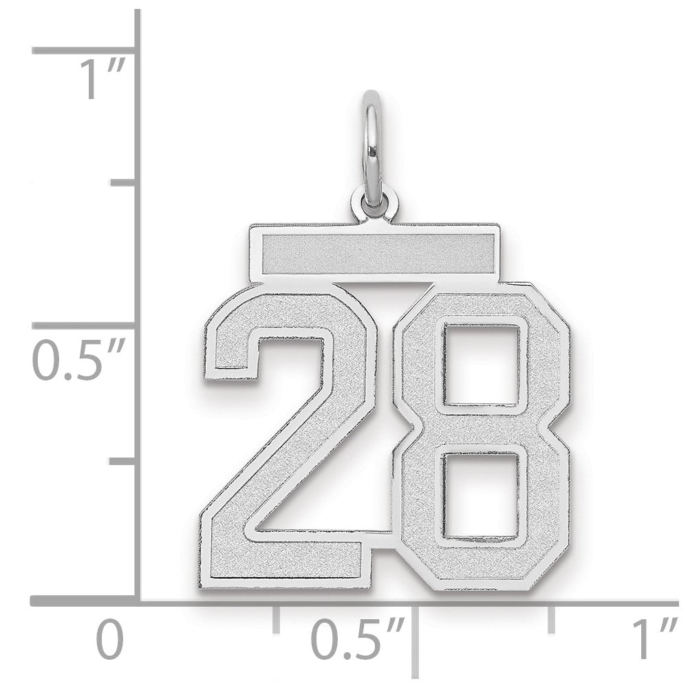 14K Weißgold Charm „Zahl 28" mit mittlerer satinierter Oberfläche