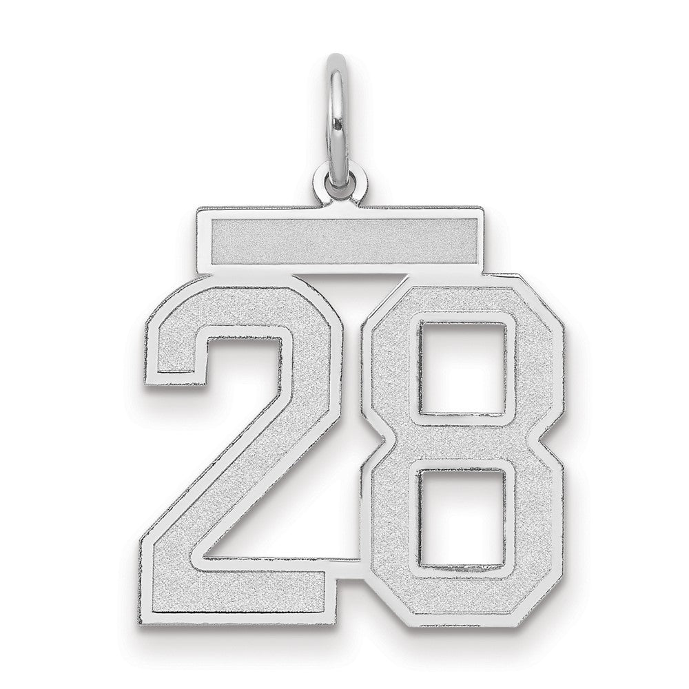 14K Weißgold Charm „Zahl 28" mit mittlerer satinierter Oberfläche