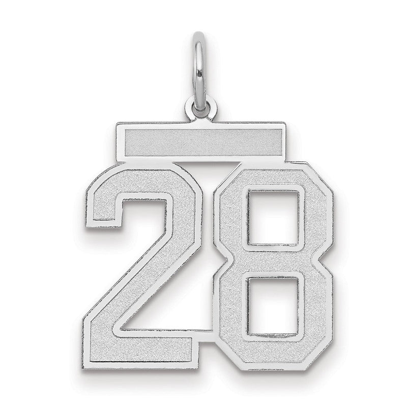 14K Weißgold Charm „Zahl 28" mit mittlerer satinierter Oberfläche