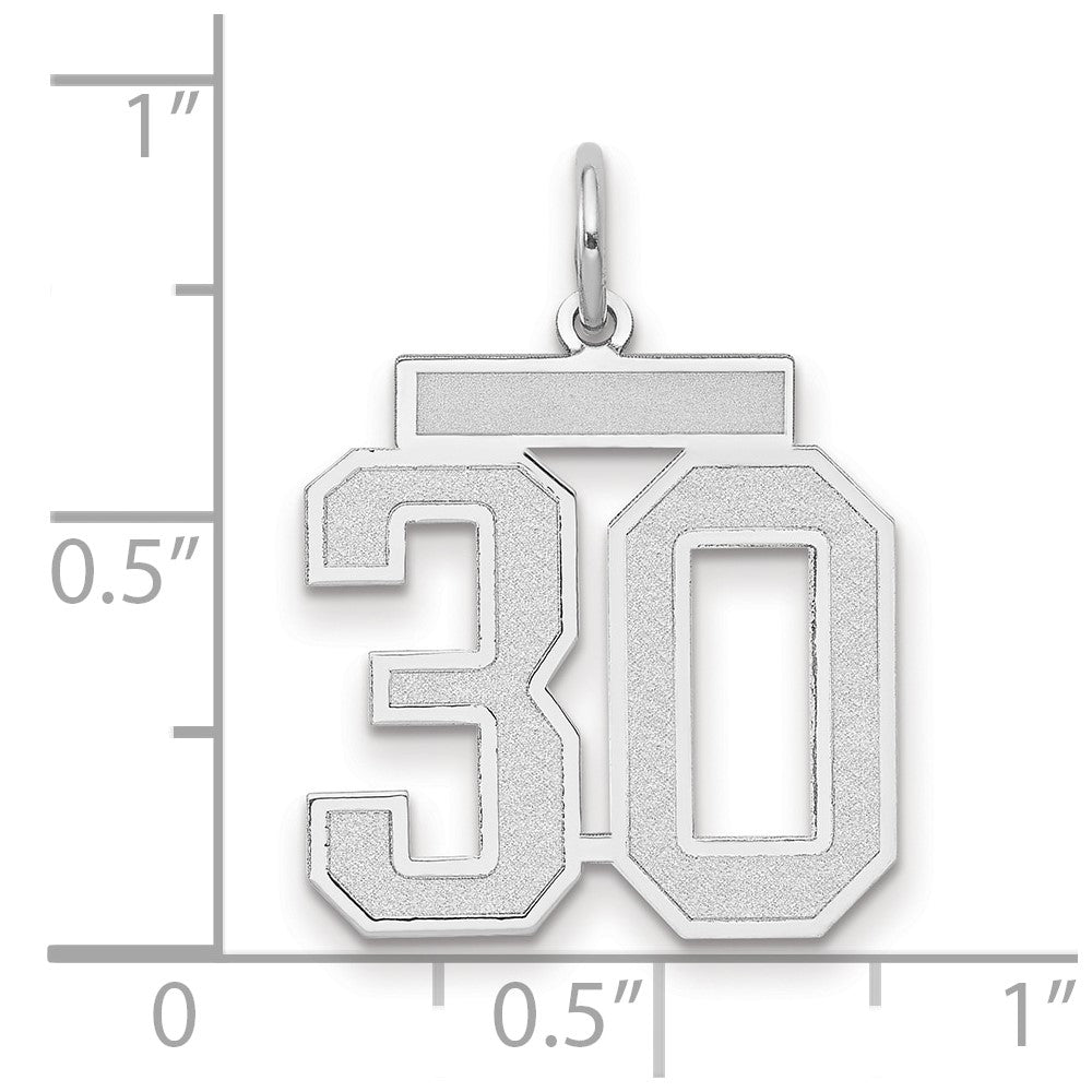 Charm „Zahl 30" aus 14K Weißgold, mattiert, mittelgroß