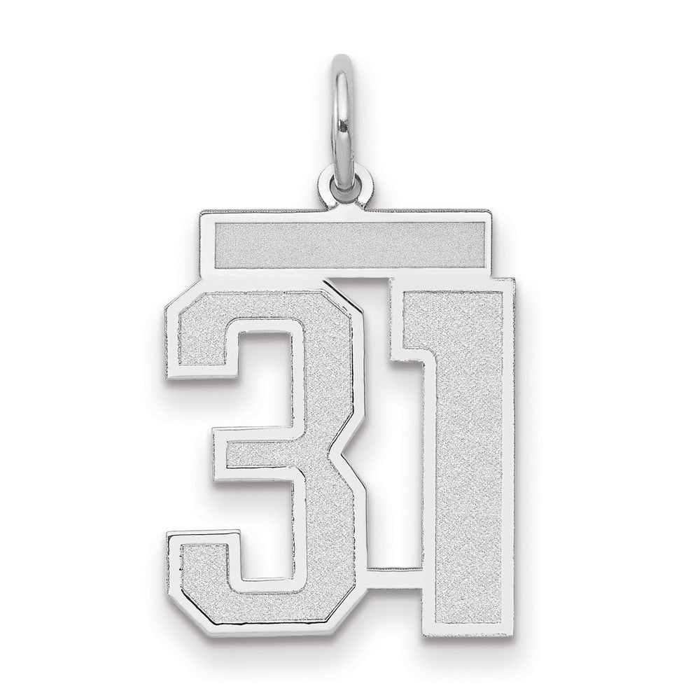 14K Weißgold Satin-Zahlenanhänger „31" Medium