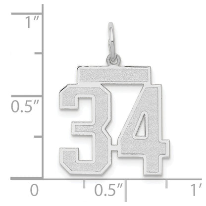 14K Weißgold Medium Satin Zahl 34 Charm