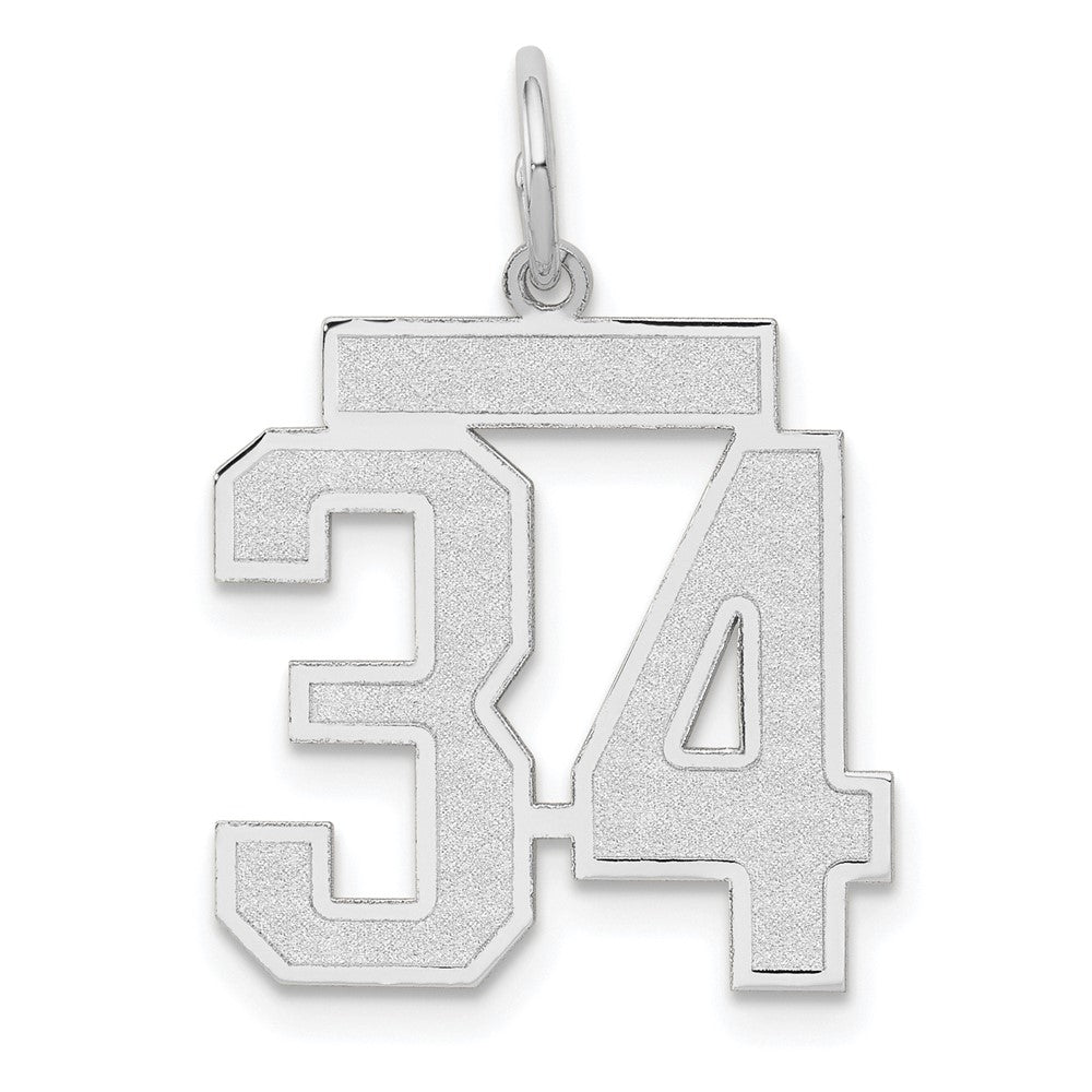 14K Weißgold Medium Satin Zahl 34 Charm