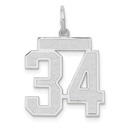 14K Weißgold Medium Satin Zahl 34 Charm