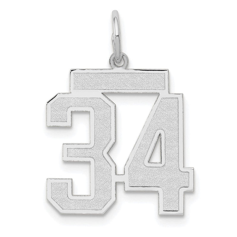 14K Weißgold Medium Satin Zahl 34 Charm
