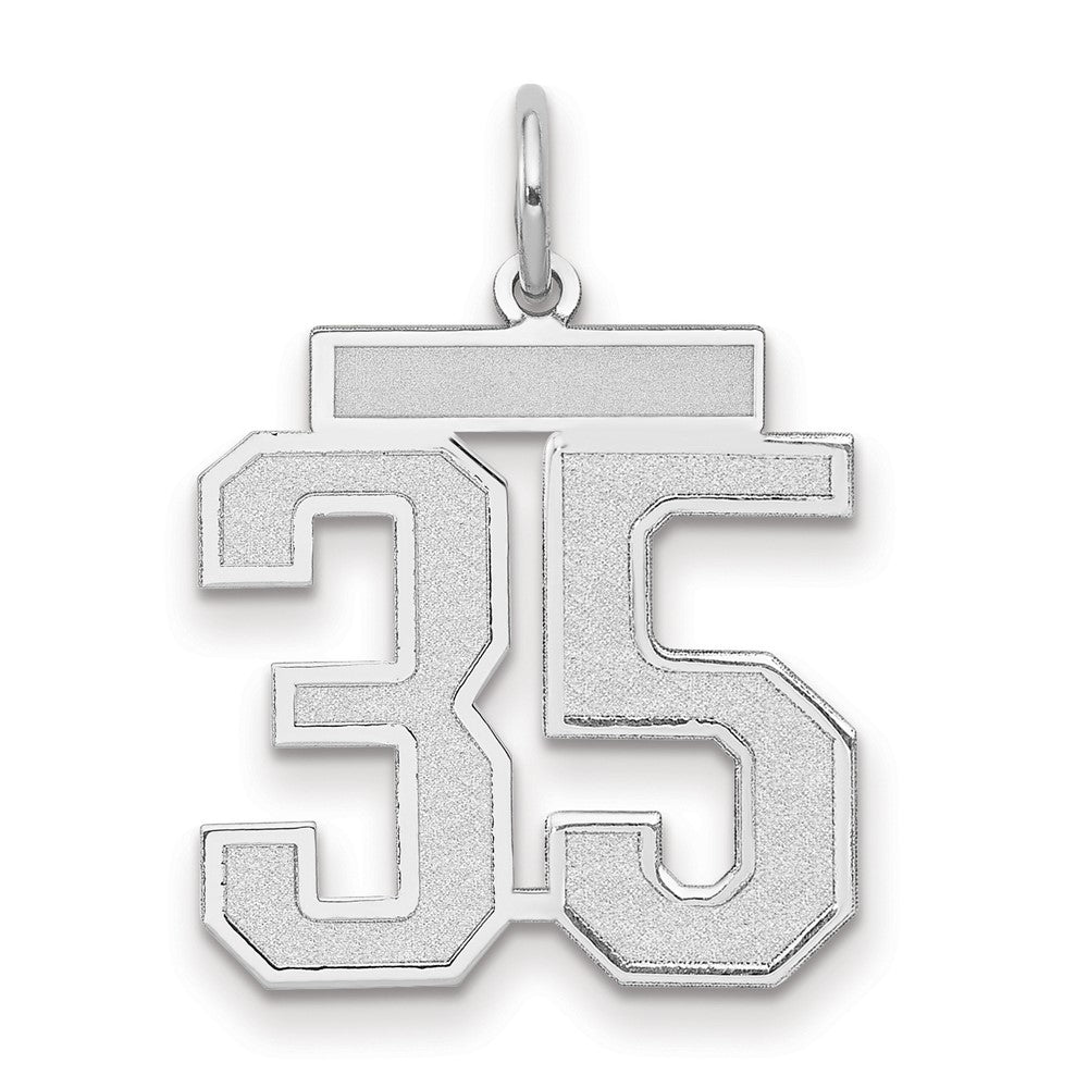 14K Weißgold Charm „Zahl 35" mit mittlerem Satinfinish