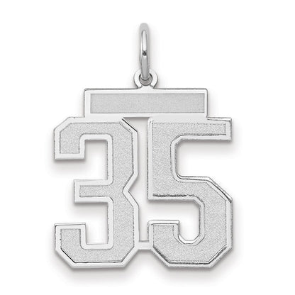 14K Weißgold Charm „Zahl 35" mit mittlerem Satinfinish