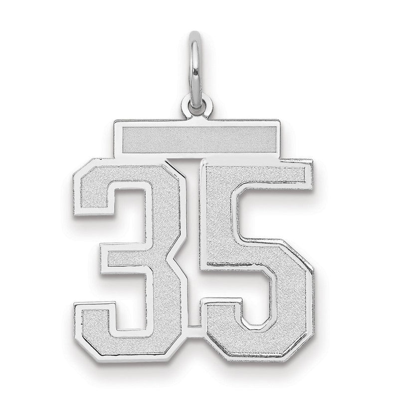 14K Weißgold Charm „Zahl 35" mit mittlerem Satinfinish