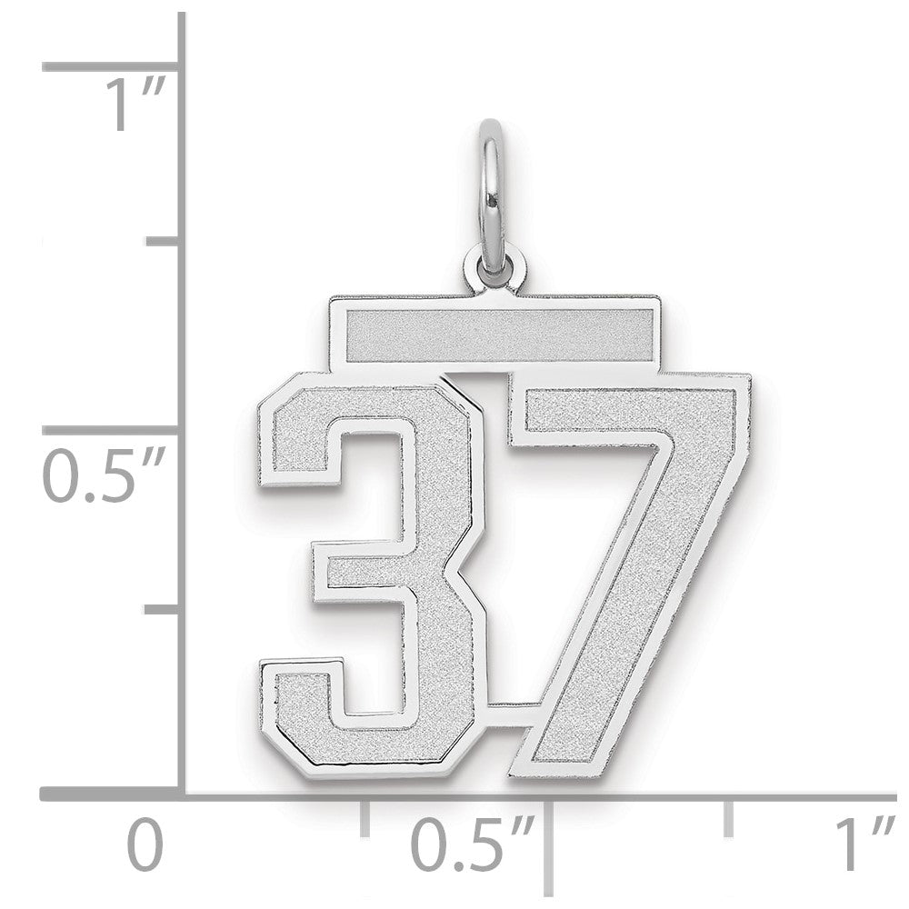 14K Weißgold Charm Zahl 37, medium, satiniert