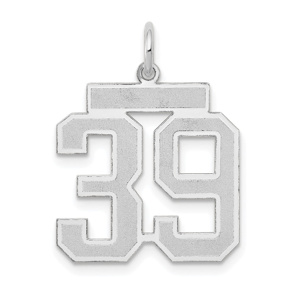 14K Weißgold Charm "Zahl 39" mit mattierter Oberfläche, mittelgroß