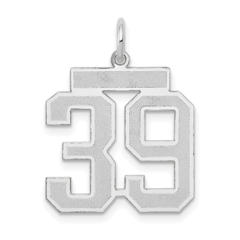 14K Weißgold Charm "Zahl 39" mit mattierter Oberfläche, mittelgroß