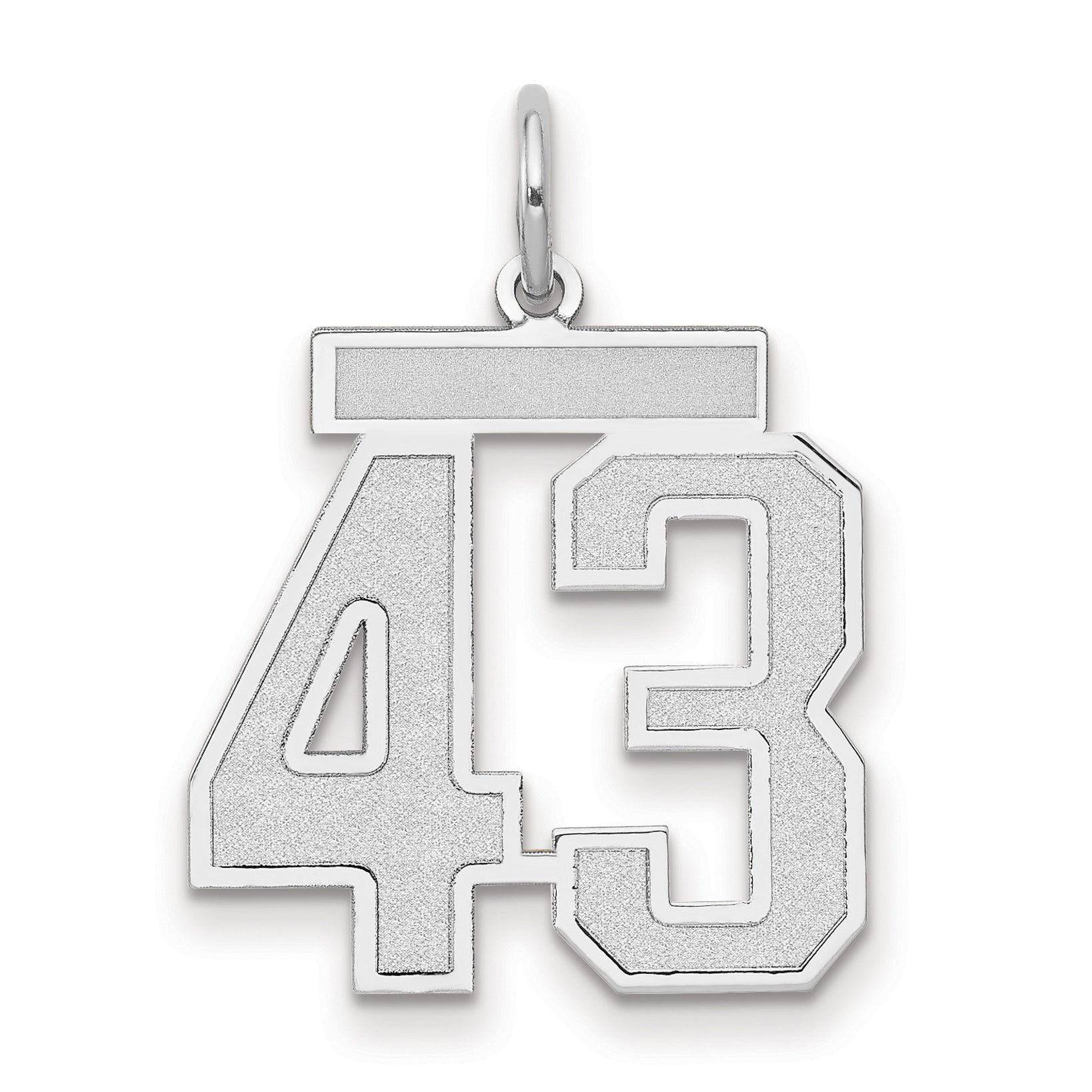 14K Weißgold Charm „Zahl 43“ in mittlerer Größe mit satinierter Oberfläche