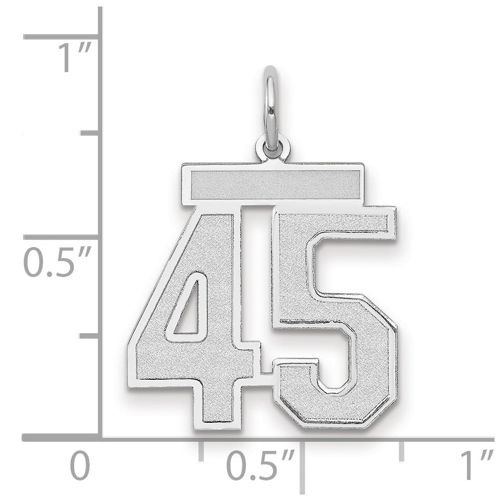 14K Weißgold mattierter Charm „Zahl 45“ in mittlerer Größe