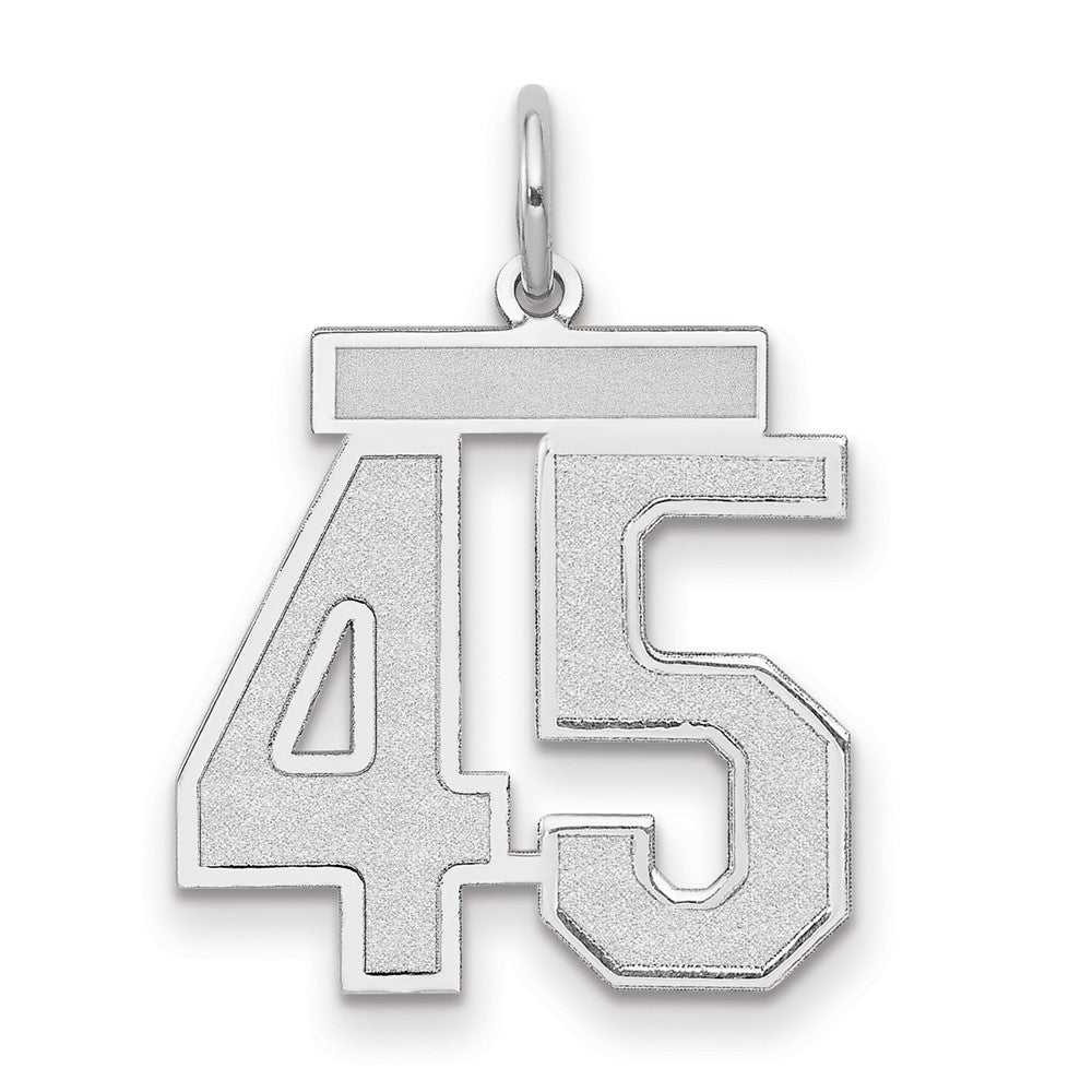 14K Weißgold mattierter Charm „Zahl 45“ in mittlerer Größe